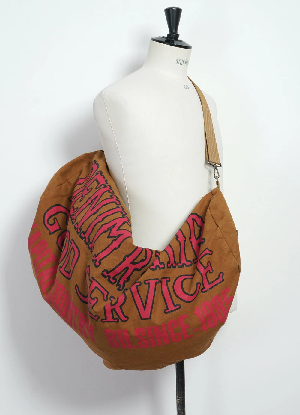 KAPITAL DENIM REPAIR SERVICE | Large Boston Bag | Camel 4 KAPITAL DENIM REPAIR SERVICE | Large Boston Bag | Camel - Image 2