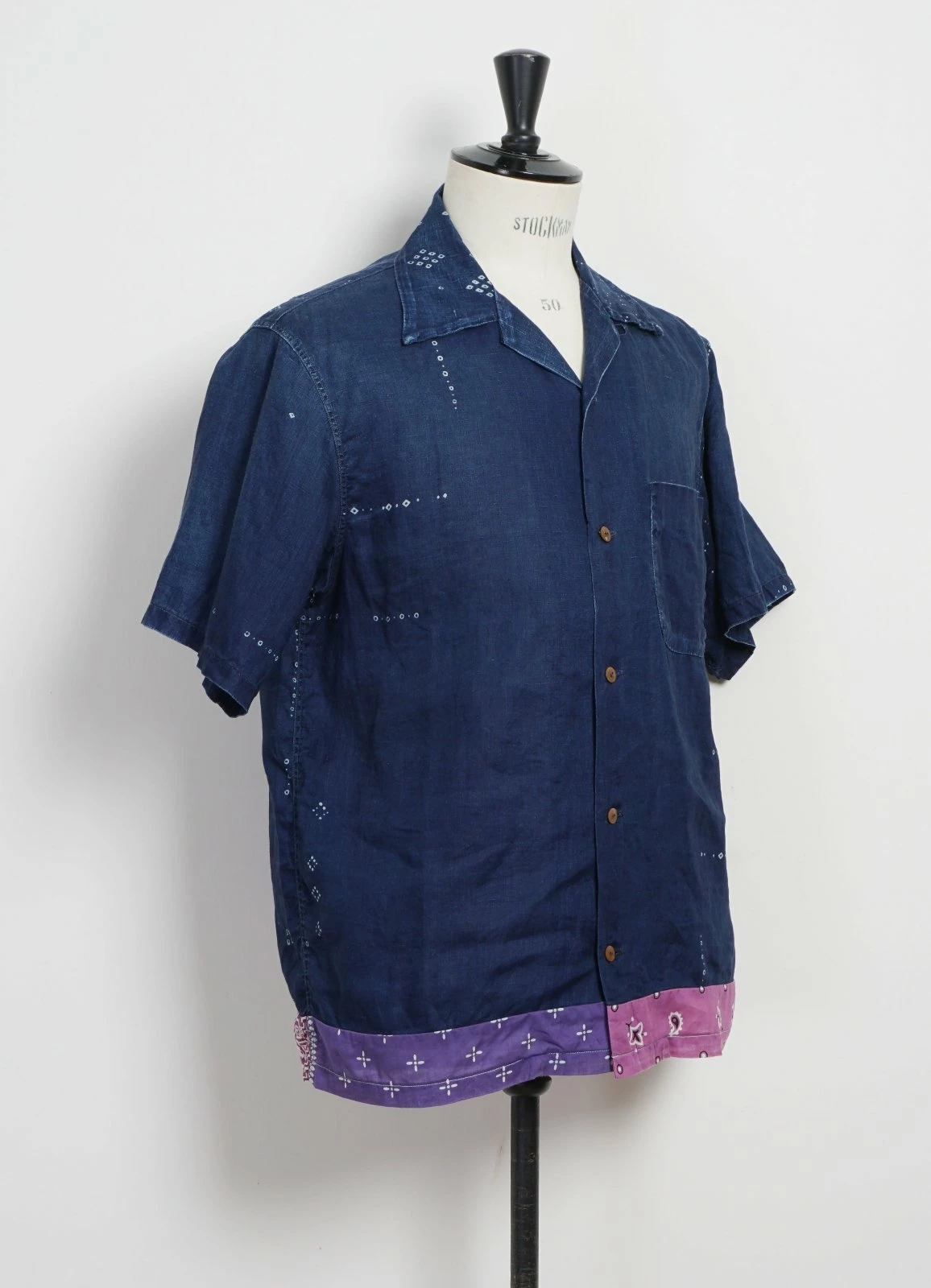 KAPITAL ALOHA SHIRT REMAKE | French Cloth Linen Bandana | Indigo 4 KAPITAL ALOHA SHIRT REMAKE | French Cloth Linen Bandana | Indigo - Image 2
