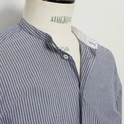 HANSEN GARMENTS ANTE | Collarless Shirt | Small Blue Stripes -HANSEN SHOP ante collarless shirt small blue stripes hansen garments 496439