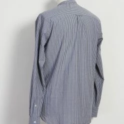 HANSEN GARMENTS ANTE | Collarless Shirt | Small Blue Stripes -HANSEN SHOP ante collarless shirt small blue stripes hansen garments 499126