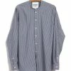 HANSEN GARMENTS ANTE | Collarless Shirt | Small Blue Stripes -HANSEN SHOP ante collarless shirt small blue stripes hansen garments 520007