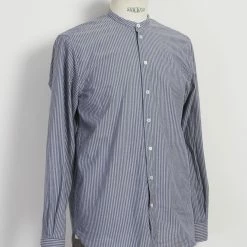HANSEN GARMENTS ANTE | Collarless Shirt | Small Blue Stripes -HANSEN SHOP ante collarless shirt small blue stripes hansen garments 890782