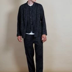 HANSEN GARMENTS BEN | Crew Neck Waistcoat | Black Hemp -HANSEN SHOP ben crew neck waistcoat black hemp hansen garments 859694