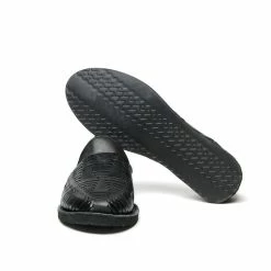 Chamula Cancun Leather Huarache | Slip On Vegetable Tanned Sandals | Black -HANSEN SHOP cancun leather huarache slip on vegetable tanned sandals black chamula 141145