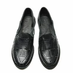 Chamula Cancun Leather Huarache | Slip On Vegetable Tanned Sandals | Black