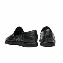 Chamula Cancun Leather Huarache | Slip On Vegetable Tanned Sandals | Black -HANSEN SHOP cancun leather huarache slip on vegetable tanned sandals black chamula 781108