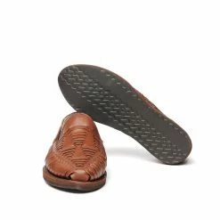 Chamula Cancun Leather Huarache | Slip On Vegetable Tanned Sandals | Brown 2 -HANSEN SHOP cancun leather huarache slip on vegetable tanned sandals brown 2 chamula 640255