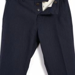 HANSEN GARMENTS FINN | Side Buckle Regular Trousers | Blue Pin -HANSEN SHOP finn side buckle regular trousers blue pin hansen garments 596118