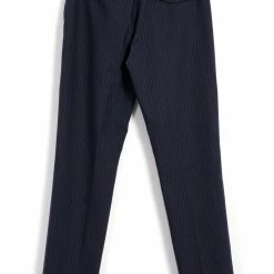 HANSEN GARMENTS FINN | Side Buckle Regular Trousers | Blue Pin -HANSEN SHOP finn side buckle regular trousers blue pin hansen garments 655565