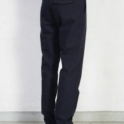 HANSEN GARMENTS FINN | Side Buckle Regular Trousers | Blue Pin -HANSEN SHOP finn side buckle regular trousers blue pin hansen garments 814036