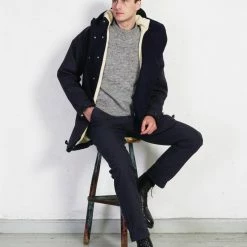 HANSEN GARMENTS FINN | Side Buckle Regular Trousers | Blue Pin -HANSEN SHOP finn side buckle regular trousers blue pin hansen garments 888321