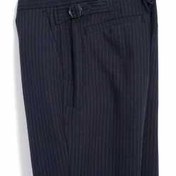 HANSEN GARMENTS FINN | Side Buckle Regular Trousers | Blue Pin -HANSEN SHOP finn side buckle regular trousers blue pin hansen garments 908269