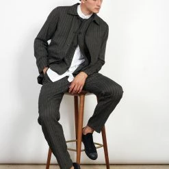 HANSEN GARMENTS KEN | Wide Cut Trousers| Taupe Stripes -HANSEN SHOP ken wide cut trousers taupe stripes 235357