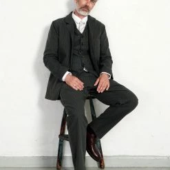 HANSEN GARMENTS KIAN | Cinch Back Wide Trousers | Khaki Pin -HANSEN SHOP kian cinch back wide trousers khaki pin hansen garments 381424