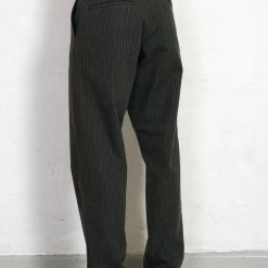 HANSEN GARMENTS KIAN | Cinch Back Wide Trousers | Khaki Pin -HANSEN SHOP kian cinch back wide trousers khaki pin hansen garments 510202