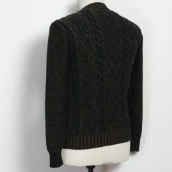 INIS MEÁIN PLATED BEACH SWEATER | Pima Cotton Knitwear | Brown/Navy -HANSEN SHOP plated beach sweater pima cotton knitwear brownnavy inis meain 237293