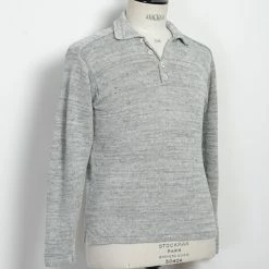 INIS MEÁIN POLO SHIRT | Linen Long-Sleeved Polo Knit | Papyrus -HANSEN SHOP polo shirt linen long sleeved polo knit papyrus inis meain 327813
