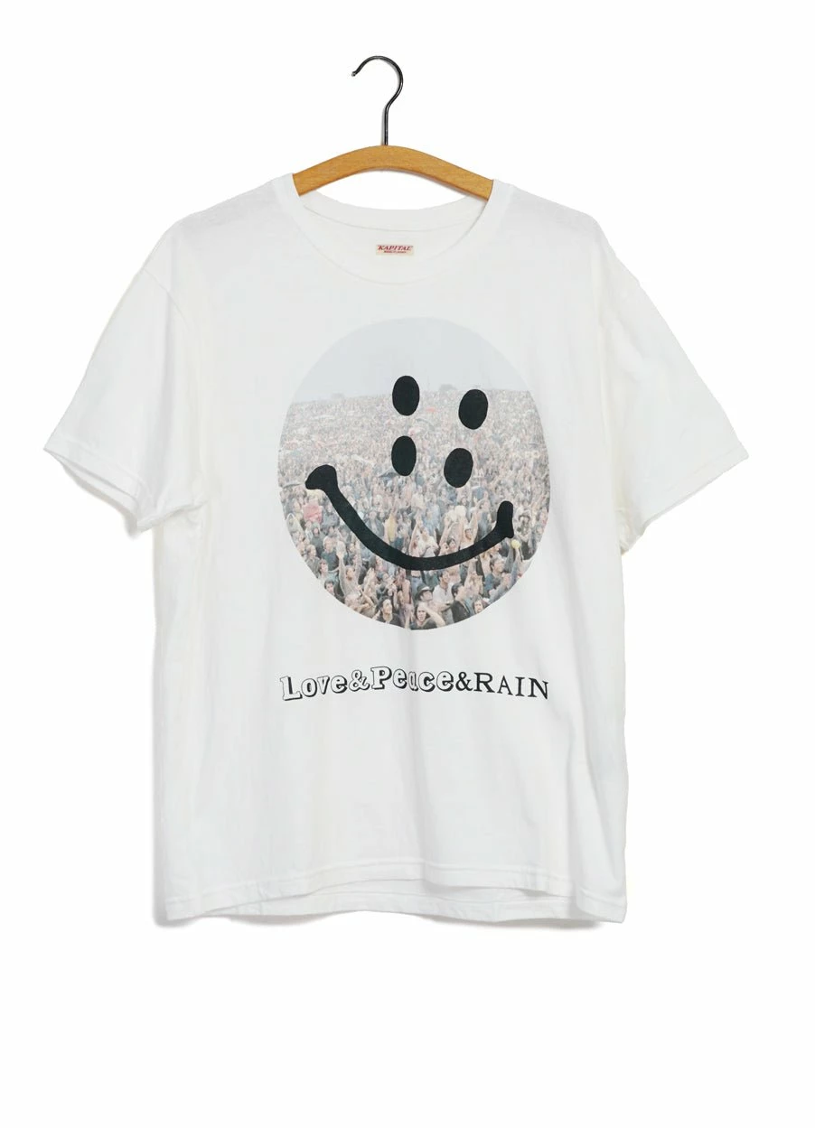 KAPITAL RAIN FES SMILE | 20/- Jersey Crew T | White 3 KAPITAL RAIN FES SMILE | 20/- Jersey Crew T | White