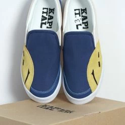 KAPITAL RAIN SMILE | Slop On Shoes | Ecru X Blue -HANSEN SHOP rain smile slop on shoes ecru x blue kapital 254959