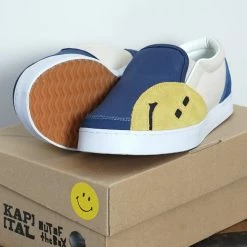 KAPITAL RAIN SMILE | Slop On Shoes | Ecru X Blue -HANSEN SHOP rain smile slop on shoes ecru x blue kapital 478093