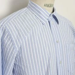 HANSEN GARMENTS RAYMOND | Relaxed Classic Shirt | Big Blue Stripes -HANSEN SHOP raymond relaxed classic shirt big blue stripes hansen garments 608047