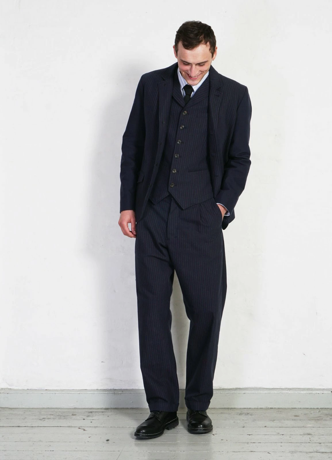 HANSEN GARMENTS SUNE | Pleated Wide Cut Trousers | Blue Pin 5 HANSEN GARMENTS SUNE | Pleated Wide Cut Trousers | Blue Pin - Image 3