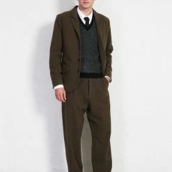 HANSEN GARMENTS SUNE | Pleated Wide Cut Trousers | Brown Herringbone -HANSEN SHOP sune pleated wide cut trousers brown herringbone hansen garments 210428