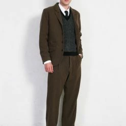 HANSEN GARMENTS SUNE | Pleated Wide Cut Trousers | Brown Herringbone -HANSEN SHOP sune pleated wide cut trousers brown herringbone hansen garments 232436