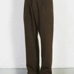 HANSEN GARMENTS SUNE | Pleated Wide Cut Trousers | Brown Herringbone -HANSEN SHOP sune pleated wide cut trousers brown herringbone hansen garments 499027
