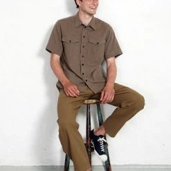HANSEN GARMENTS VILLY | Short Sleeve Shirt | Khaki Sashiko -HANSEN SHOP villy short sleeve shirt khaki sashiko hansen garments 435093