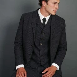 HANSEN GARMENTS WILLIAM | High Lapel Waistcoat | Black Pin -HANSEN SHOP william high lapel waistcoat black pin 240 248256