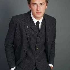 HANSEN GARMENTS WILLIAM | High Lapel Waistcoat | Black Pin -HANSEN SHOP william high lapel waistcoat black pin 240 980890